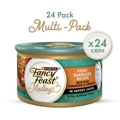 Show full view: Fancy Feast Medleys Pork Barbacoa with Rice, Tomatoes & Carrots in Savory Juices Wet Cat Food, 3-oz can, case of 24 slide 3 of 11
