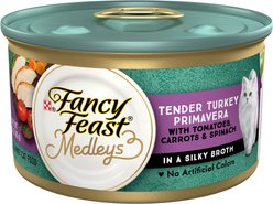 Fancy Feast Medleys Tender Turkey Primavera Canned Cat Food, 3-oz, case of 24