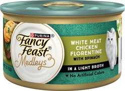 Fancy Feast Medleys White Meat Chicken Florentine Canned Cat Food, 3-oz can, case of 4