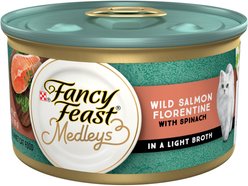 Fancy Feast Medleys Wild Salmon Florentine Canned Cat Food, 3-oz, case of 24
