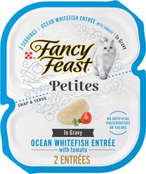 Fancy Feast Petites In Gravy Ocean Whitefish with Tomato Entree Wet Cat Food, 24 Servings, 2.8-oz tray, case of 12