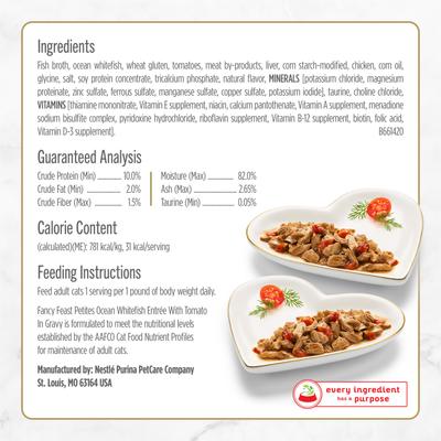 Show full view: Fancy Feast Petites In Gravy Ocean Whitefish with Tomato Entree Wet Cat Food, 24 Servings, 2.8-oz tray, case of 12 slide 7 of 11