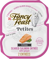 Fancy Feast Petites In Gravy Seared Salmon with Spinach Entree Wet Cat Food, 24 Servings, 2.8-oz tray, case of 12
