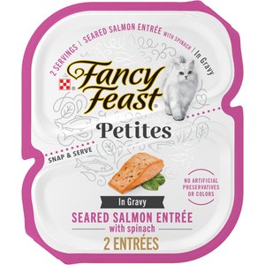 Fancy Feast Petites In Gravy Seared Salmon with Spinach Entree Wet Cat Food, 24 Servings, 2.8-oz tray, case of 12
