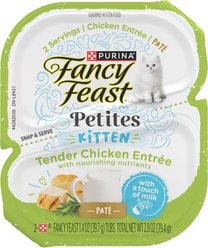 Fancy Feast Petites Tender Chicken Entree Pate Gourmet Wet Kitten Food, 2.8-oz tub, case of 12