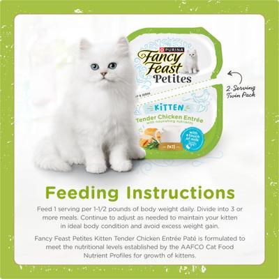 Show full view: Fancy Feast Petites Tender Chicken Entree Pate Gourmet Wet Kitten Food, 2.8-oz tub, case of 12 slide 9 of 11