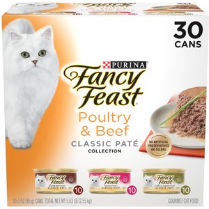 Fancy Feast Poultry & Beef Collection Variety Pack Grain-Free Pate Wet Cat Food, 3-oz can, case of 30
