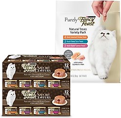 Fancy Feast Savory Centers Canned Food + Purely Natural Treats Cat Treats