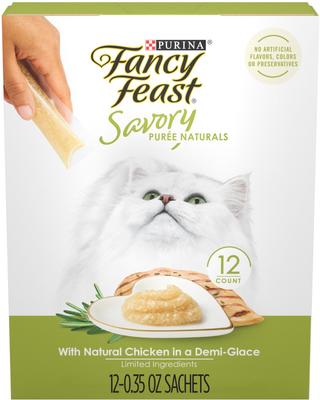 Show full view: Fancy Feast Savory Puree Naturals Chicken Flavored in a Demi-Glace Squeezable Lickable Adult Cat Treats, 0.32-oz tube, case of 12 slide 1 of 12