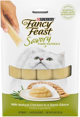 Fancy Feast Savory Puree Naturals Chicken Flavored in a Demi-Glace Squeezable Lickable Adult Cat Treats, 0.35-oz tube