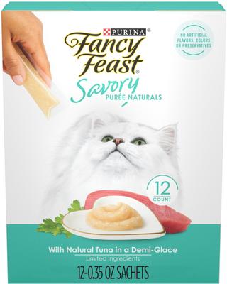 Fancy Feast Savory Puree Naturals Tuna Flavored in a Demi-Glace Squeezable Lickable Adult Cat Treats
