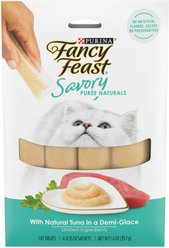Fancy Feast Savory Puree Naturals Tuna Flavored in a Demi-Glace Squeezable Lickable Adult Cat Treats, 0.35-oz tube, case of 4
