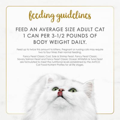 Show full view: Fancy Feast Seafood Classic Pate Collection Variety Pack Grain-Free Wet Cat Food, 3-oz can, case of 36 slide 10 of 12