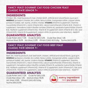 Fancy Feast Senior 7+ Chicken, Beef & Tuna Feasts Variety Pack Canned Cat Food, 3-oz can, case of 12