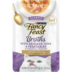 Fancy Feast Senior Classic with Skipjack Tuna & Vegetables in Broth Cat Food Complement & Topper, 1.4-oz pouch, case of 16