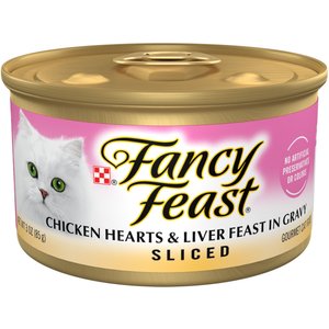 Fancy Feast Sliced Chicken Hearts & Liver Feast in Gravy Canned Cat Food, 3-oz, case of 24