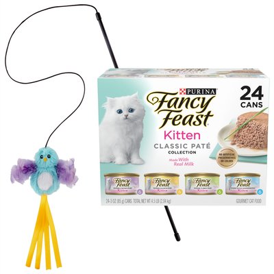 Fancy Feast Fancy Feast Tender Feast Canned Food + Frisco Bird Teaser with Feathers Cat Toy, Blue