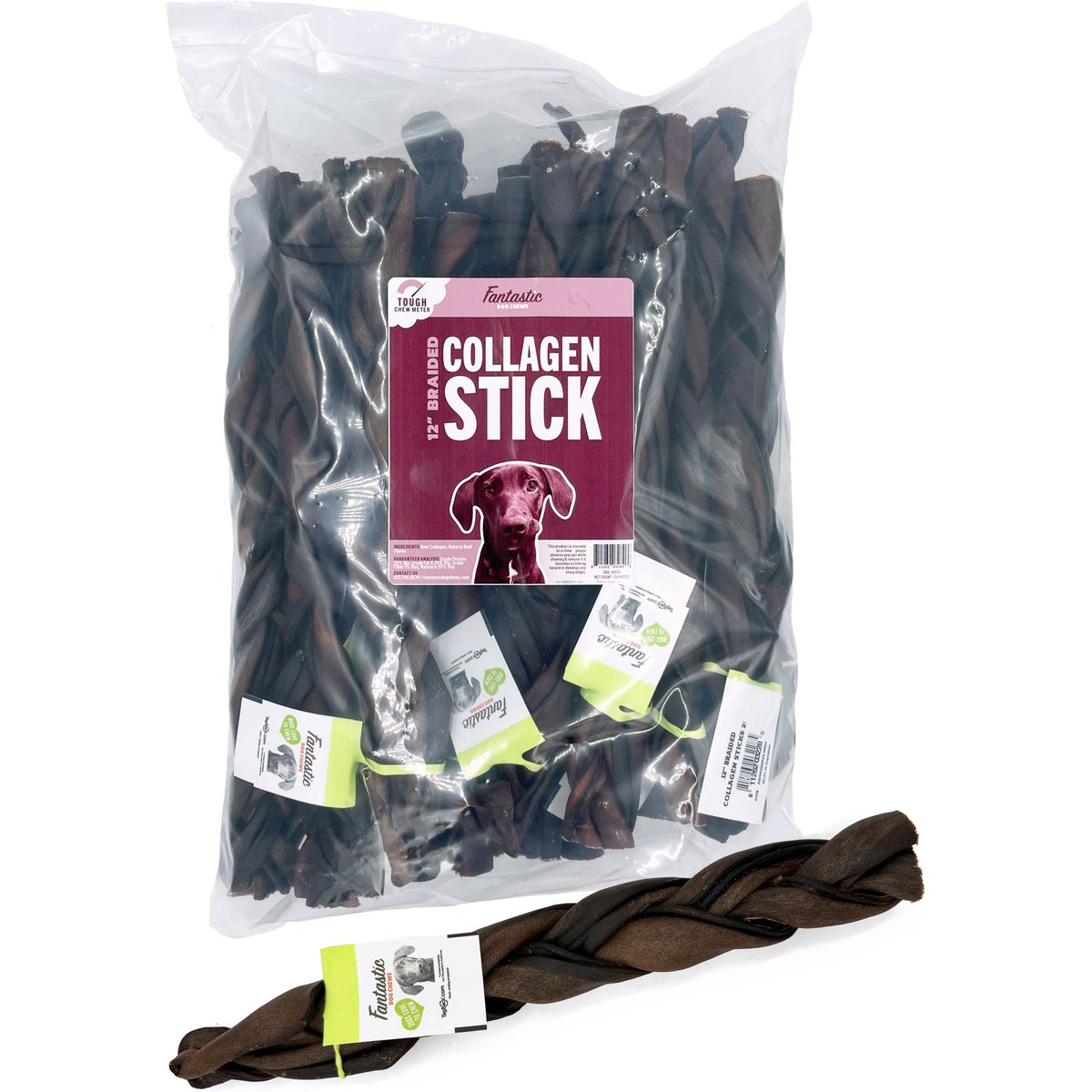 Fantastic Dog Chews 12-inch Braided Collagen Bully Stick Dog Chew, 1 count