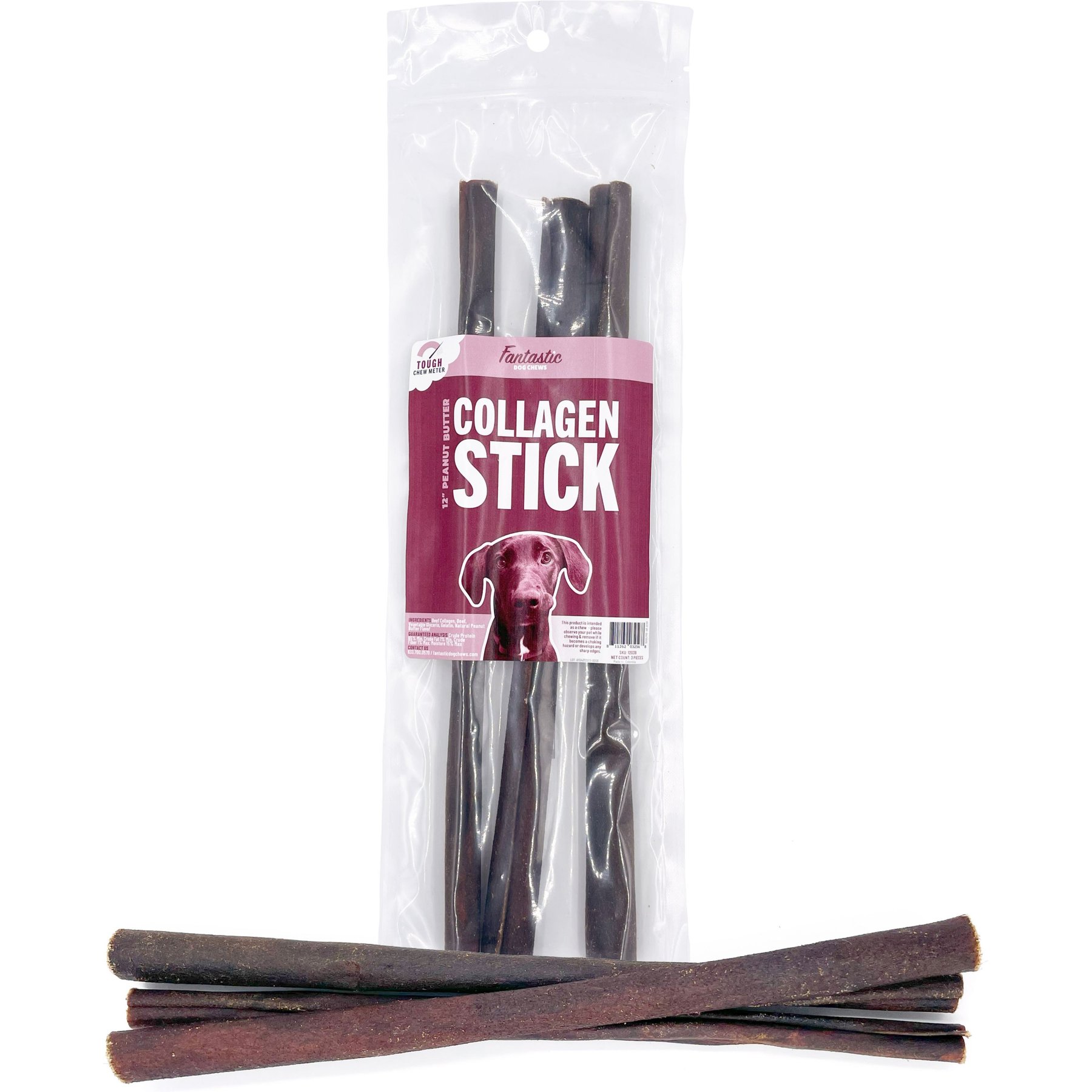 Fantastic Dog Chews 12-inch Collagen Stick with Peanut Butter Dog Chew, 3 count