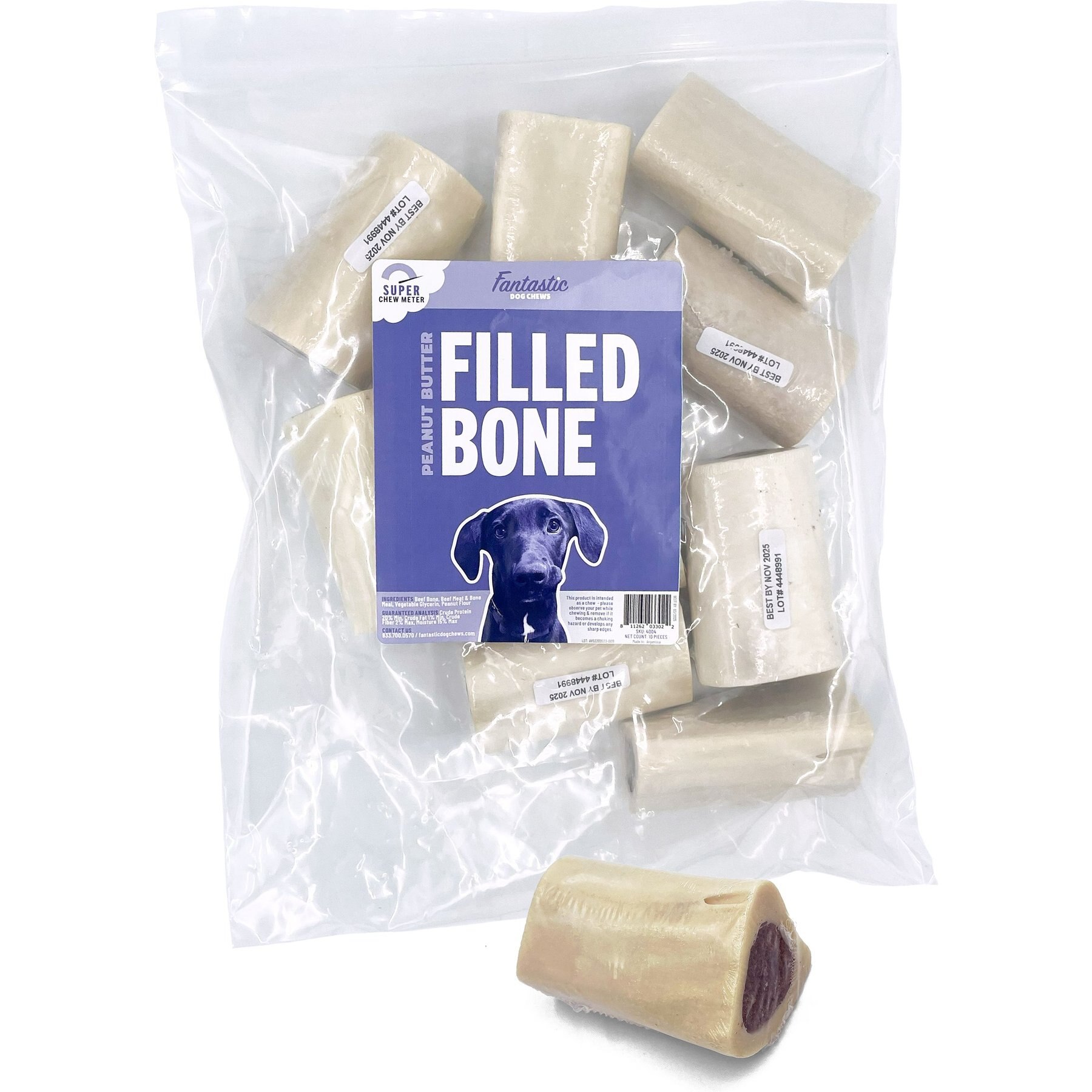Fantastic Dog Chews 3 to 4-inch Peanut Butter Filled Dog Bone, 1 count