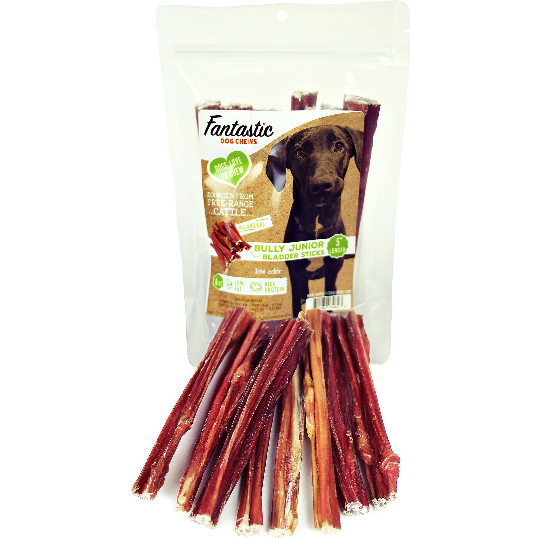 Fantastic Dog Chews 5" Bully Junior Bladder Sticks Dog Chews, 6-oz bag