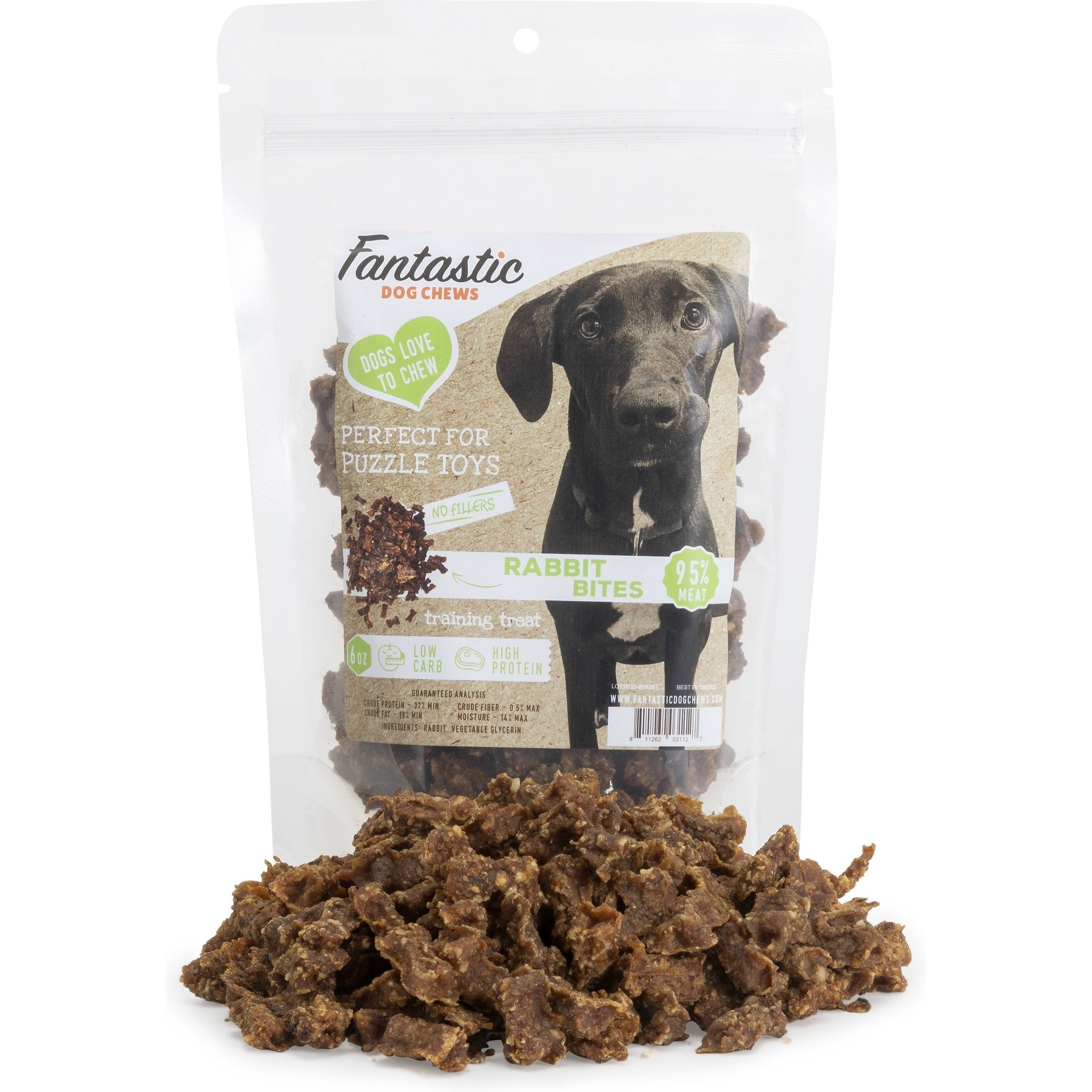 Fantastic Dog Chews 95% Rabbit Bites Dog Treats, 6-oz bag