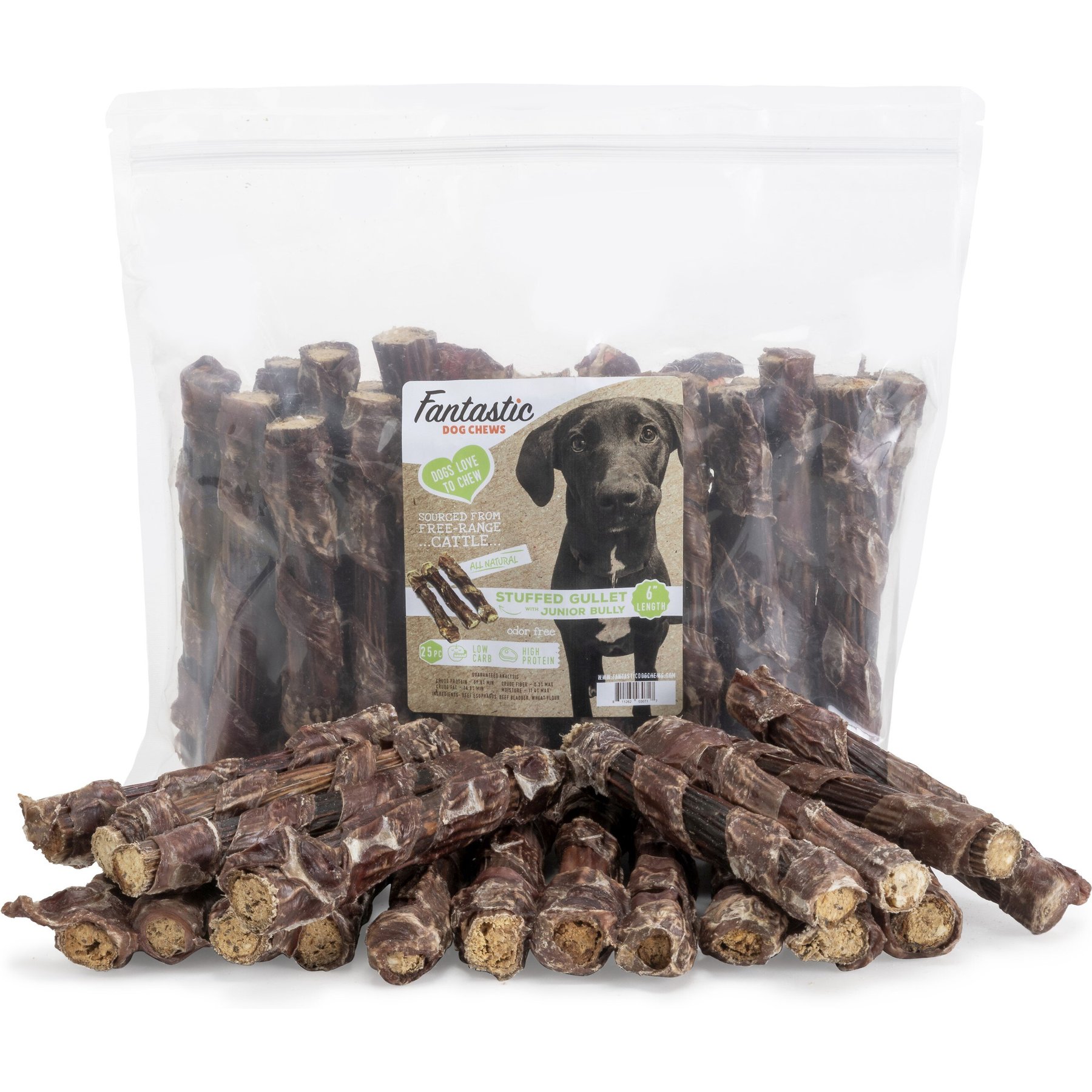 Fantastic Dog Chews Stuffed Gullets with Junior Bully Dog Treats, 6-in, 25 count