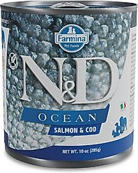 Farmina Natural & Delicious Ocean Salmon & Cod Canned Dog Food, 10-oz can, case of 6