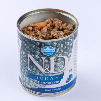 Show full view: Farmina Natural & Delicious Ocean Salmon & Cod Canned Dog Food, 10-oz can, case of 6 slide 3 of 11