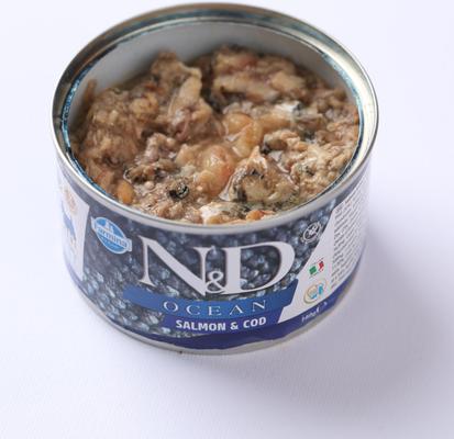 Show full view: Farmina Natural & Delicious Ocean Salmon & Cod Canned Dog Food, 4.9-oz can, case of 6 slide 3 of 11