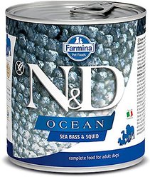 Farmina Natural & Delicious Ocean Seabass & Squid Canned Dog Food, 10-oz can, case of 6