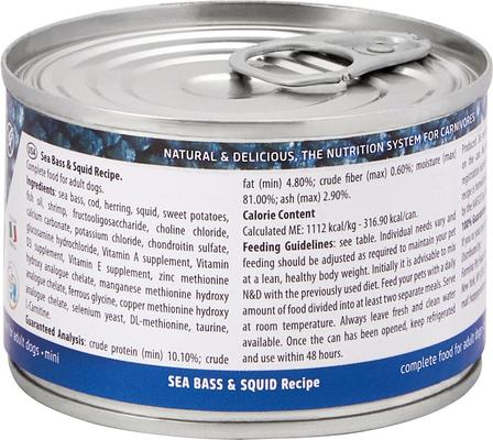 Show full view: Farmina Natural & Delicious Ocean Seabass & Squid Canned Dog Food, 4.9-oz can, case of 6 slide 3 of 6