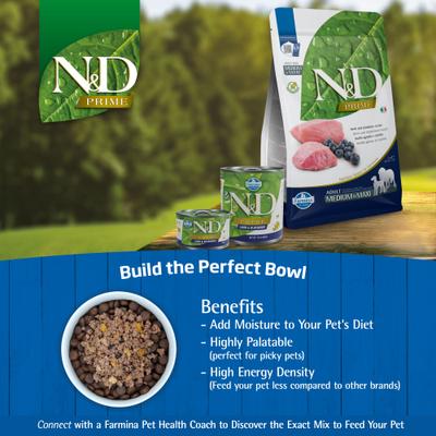 Show full view: Farmina Natural & Delicious Prime Lamb & Blueberry Canned Dog Food, 4.9-oz can, case of 6 slide 9 of 11