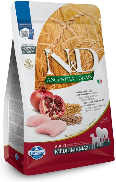Farmina N&D Natural & Delicious Ancestral Grain Chicken & Pomegranate Medium & Maxi Adult Light Dry Dog Food
