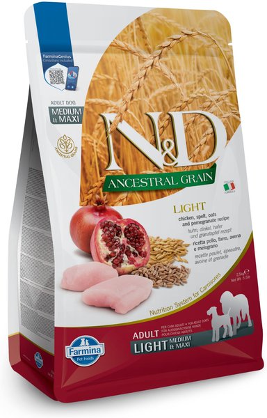 Farmina N&D Natural & Delicious Ancestral Grain Chicken & Pomegranate Medium & Maxi Adult Light Dry Dog Food