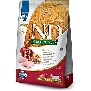 Farmina N&D Ancestral Grain Chicken & Pomegranate Recipe Neutered Cat Dry Food, 11-lb bag