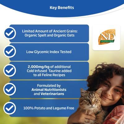 Show full view: Farmina N&D Ancestral Grain Chicken & Pomegranate Recipe Neutered Cat Dry Food, 11-lb bag slide 4 of 11