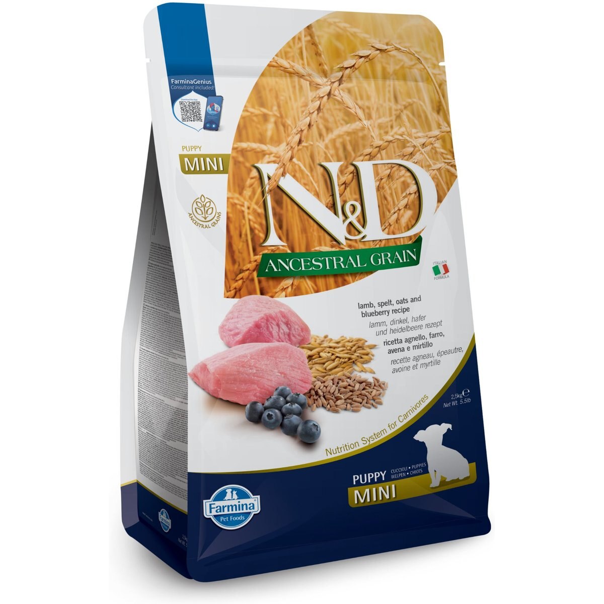 Farmina N&D Ancestral Grain Lamb & Blueberry Recipe Puppy Mini Dry Dog Food, 5.5-lb bag