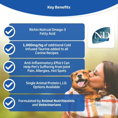 Show full view: Farmina N&D Ocean Canine Adult GMO-Free Salmon, Cod, Cantaloupe Mini Dry Dog Food, 5.5-lb bag slide 4 of 11