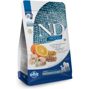 Farmina N&D Ocean Codfish & Orange Ancestral Grain Medium & Maxi Adult Dry Dog Food, 5.5-lb bag