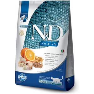 Farmina N&D Ocean Codfish, Spelt, Oats & Orange Adult Dry Cat Food, 11-lb bag
