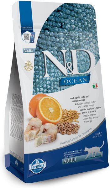 Farmina N&D Ocean Codfish, Spelt, Oats & Orange Adult Dry Cat Food