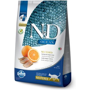 Farmina N&D Ocean Feline Herring & Orange Neutered Dry Cat Food, 11-lb bag