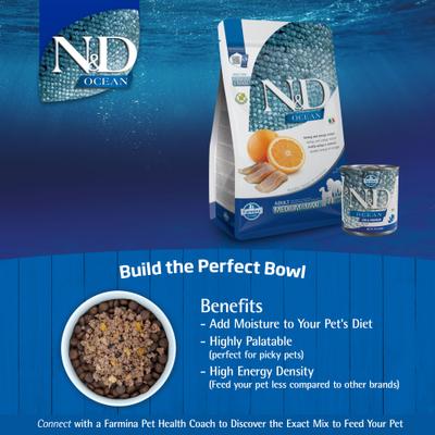 Show full view: Farmina N&D Ocean Herring & Orange Medium & Maxi Adult Grain-Free Dry Dog Food, 26.5-lb bag slide 8 of 11