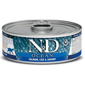 Farmina N&D Ocean Salmon, Codfish & Shrimp Grain-Free Wet Cat Food, 2.46-oz can, case of 24
