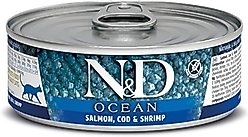 Farmina N&D Ocean Salmon, Codfish & Shrimp Grain-Free Wet Cat Food, 2.46-oz can, case of 6