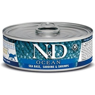 Farmina Farmina N&D Ocean Sea Bass, Sardine & Shrimp Grain-Free Wet Cat Food, 2.46-oz can, case of 6