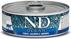Farmina N&D Ocean Trout, Salmon & Shrimp Grain-Free Wet Cat Food, 2.46-oz can, case of 24