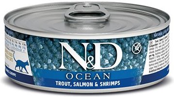 Farmina N&D Ocean Trout, Salmon & Shrimp Grain-Free Wet Cat Food, 2.46-oz can