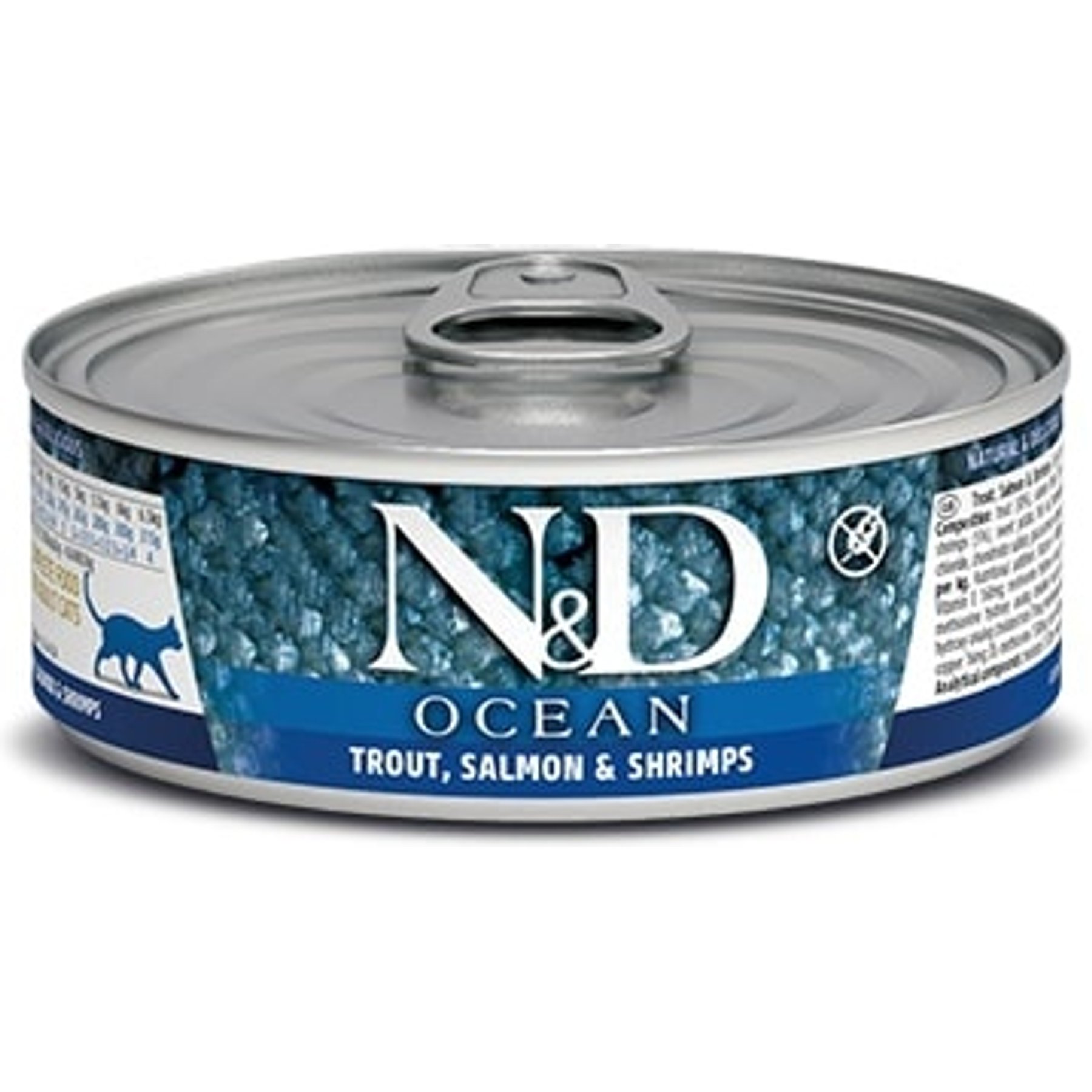 Farmina N&D Ocean Trout, Salmon & Shrimp Grain-Free Wet Cat Food, 2.46-oz can, case of 6